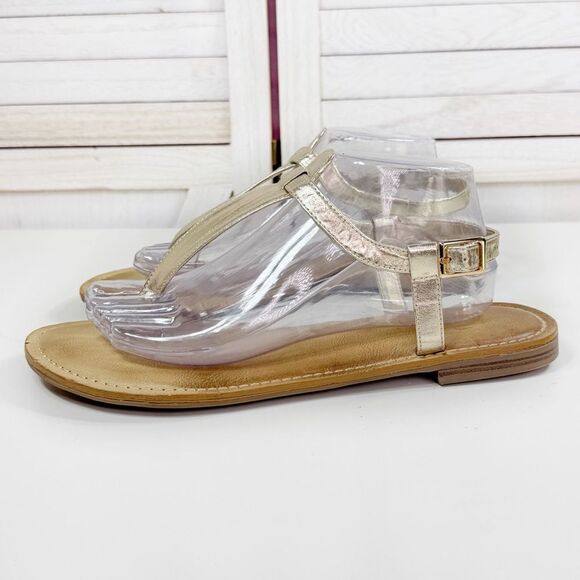 Michael Shannon Metallic Gold T Strap Thong Sandals Womens 11 - Picture 3 of 12